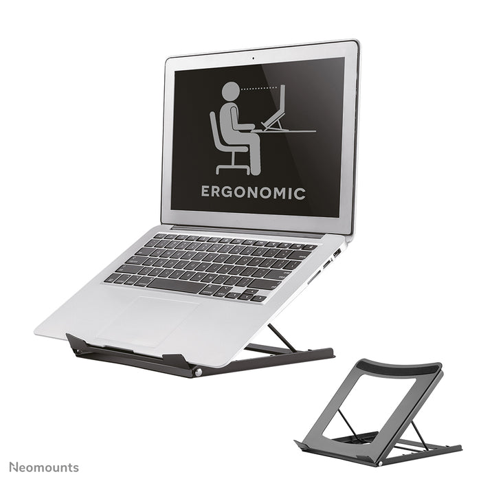 Neomounts NSLS075 schwaarz ass e Büro-Stänner fir e Notebook - Schwaarz