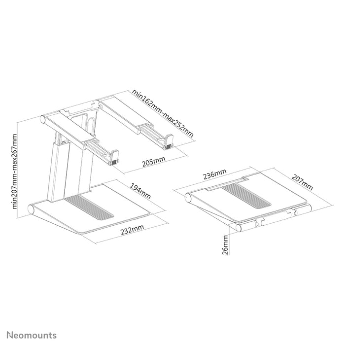 Neomounts klappbar Laptop-Stänner - Sëlwer/ schwaarz