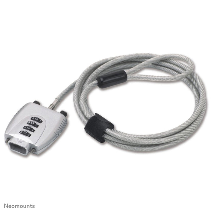 Neomounts NSVGALOCK ass e 2 Meter Sécherheetskabel mat Zueleschlass. Ideal fir Äert Notebook, Äre PC, Äre Beamer oder Äre TFT-LCD-Bildschierm ofzesécheren.