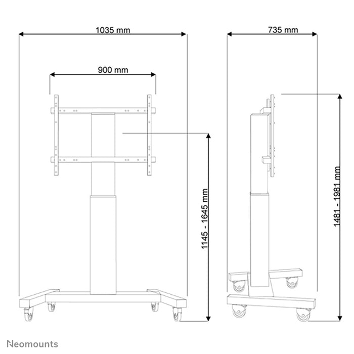 Neomounts PLASMA-M2250 schwaarz ass eng elektresch héichtverstellbar Trolley fir Flat-Screens t/m 100 inch.