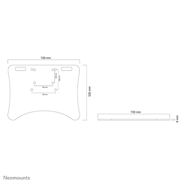 Neomounts PLASMA-M2500FPLATE ass eng Buedemplack fir d’2250- an 2500-Serie elektresch héichtverstellbar Trolley an Buedemstänner.