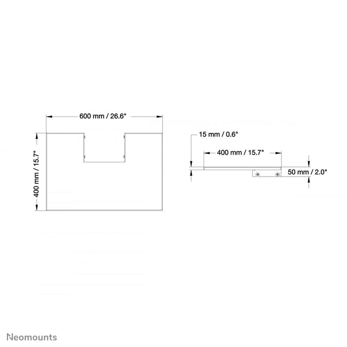 Neomounts AV-Stëtzt PLASMA-M2500LAPSHELF ass eng universell Stëtzt fir d’Plazéiere vun AV-Apparater op enger 2500-Serie.