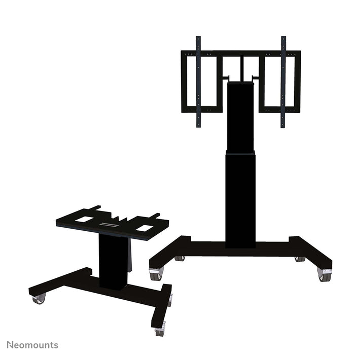 Neomounts PLASMA-M2500T schwaarz ass eng elektresch héichtverstellbar Trolley mat 90 Grad Kippfunktioun fir Flat-Screens t/m 100 inch.