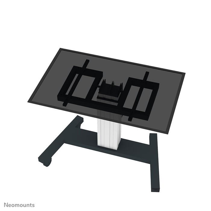 Neomounts PLASMA-M2550T sëlwer ass eng elektresch héichtverstellbar an kipps astellbar Trolley fir Flat-Screens t/m 100 inch (254 cm).