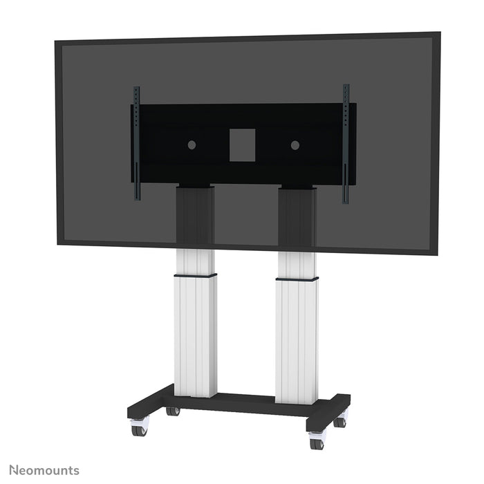 Neomounts PLASMA-M2600 sëlwer ass eng elektresch héichtverstellbar Trolley fir Flat-Screens t/m 120 inch (305 cm).