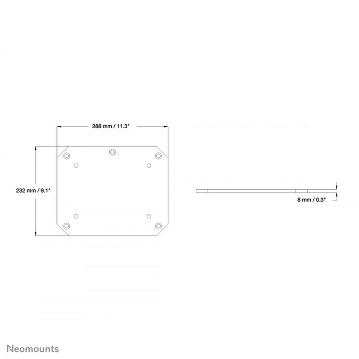 Neomounts PLASMA-M2SFPLATE ass eng Buedemplack fir d’2250- an 2500-Serie elektresch héichtverstellbar Trolley a Buedemstänn.