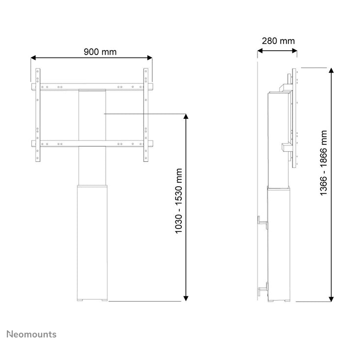 Neomounts PLASMA-W2250 sëlwer ass eng motoriséiert Wandstëtzt fir Schirme bis 100 inch.