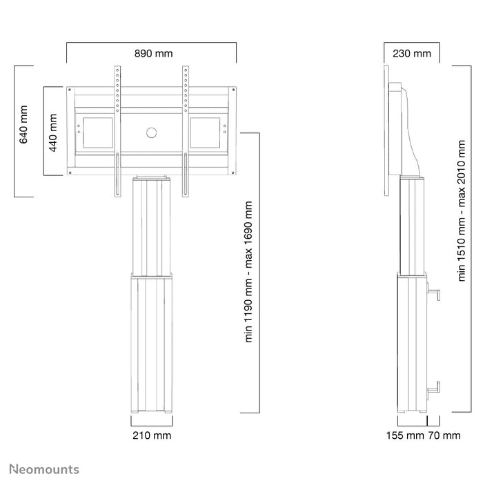 Neomounts PLASMA-W2500 sëlwer ass eng motoriséiert Wandstëtzt fir Schirme bis 100 inch.