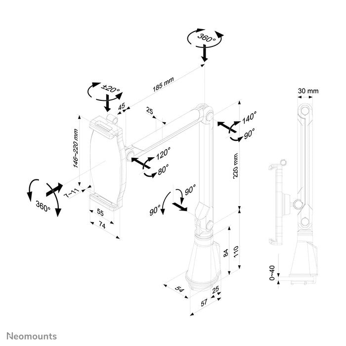 Neomounts TABLET-D100SILVER ass eng universal Bureaustëtzt fir eng Tablet.