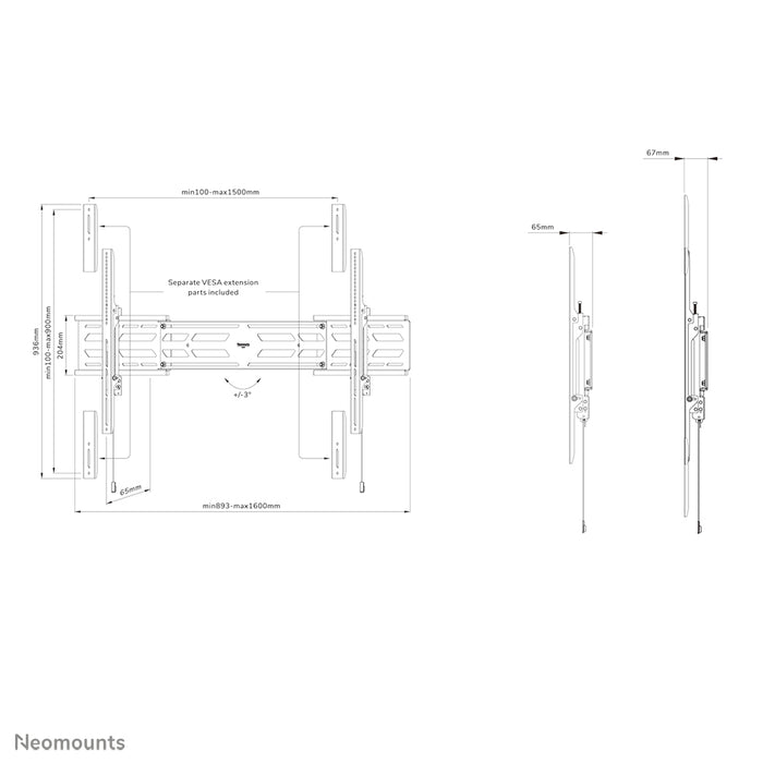 Neomounts WL30S-950BL19 flaache Wandhalterung fir 55-110 inch Bildschirmer - Schwaarz