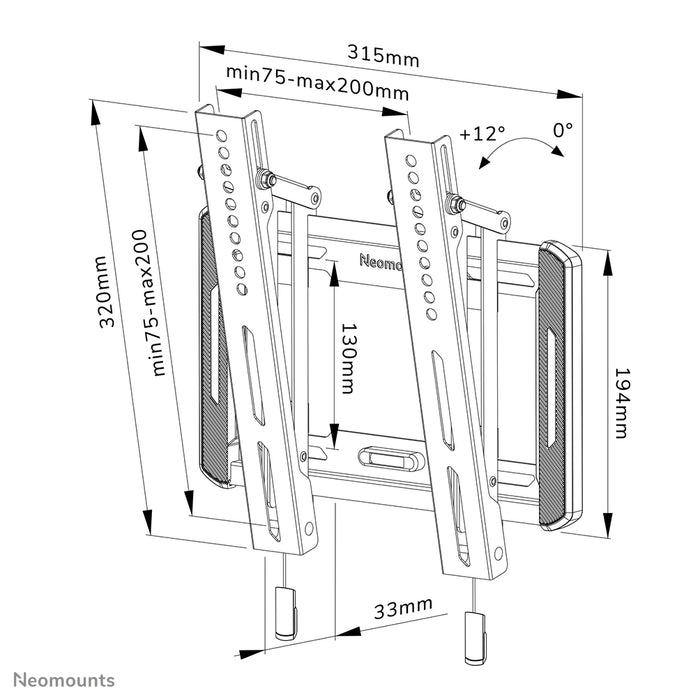 Neomounts WL35-550BL12 kippsbar Wandhalterung fir 24-55 inch Bildschirmer - Schwaarz