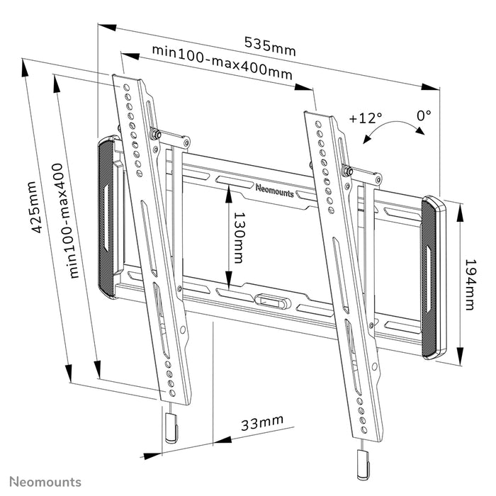 Neomounts WL35-550BL14 kippsbar Wandhalterung fir 32-65 inch Bildschirmer - Schwaarz