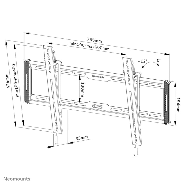 Neomounts WL35-550BL16 kippsbar Wandhalterung fir 40-75 inch Bildschirmer - Schwaarz