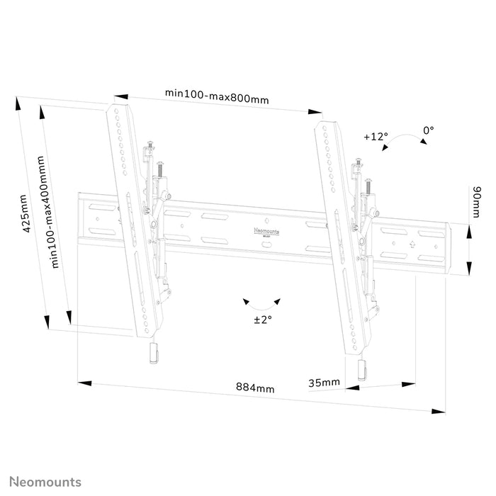 Neomounts WL35S-850BL18 kippsbar Wandhalterung fir 43-98 inch Bildschirmer - Schwaarz