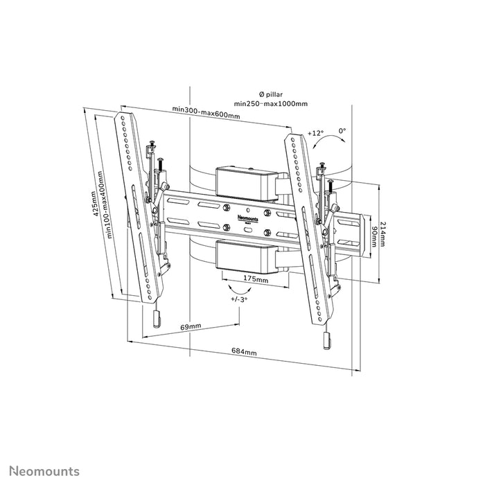 Neomounts WL35S-910BL16 kippsbar Pilierhalterung fir 40-75 inch Bildschirmer - Schwaarz