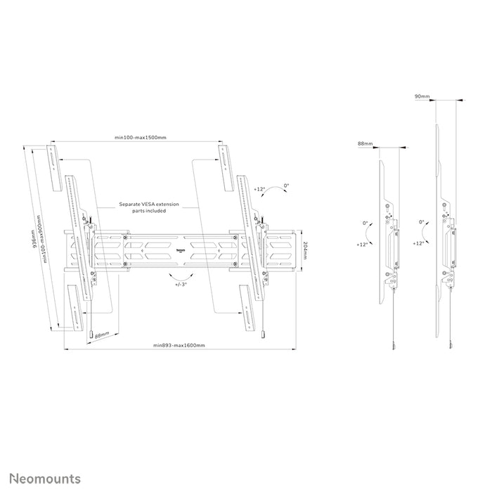 Neomounts WL35S-950BL19 kippsbar Wandhalterung fir 55-110 inch Bildschirmer - Schwaarz