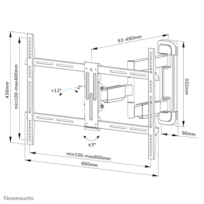 Neomounts WL40-550BL16 Full-Motion-Wandhalterung fir 40-65 inch Bildschirmer - Schwaarz