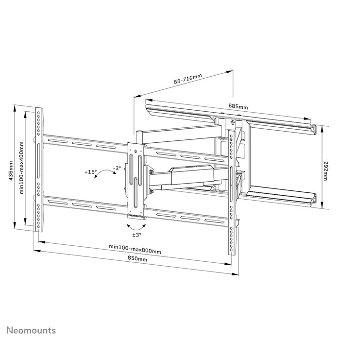 Neomounts WL40-550BL18 Full-Motion-Wandhalterung fir 43-75 inch Bildschirmer - Schwaarz