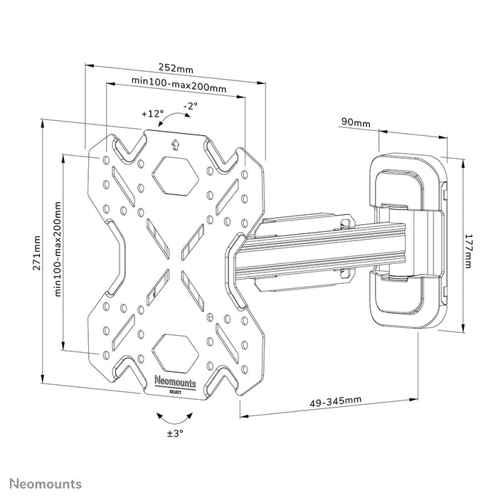 Neomounts WL40S-840BL12 Full-Motion-Wandhalterung fir 32-55 inch Bildschirmer - Schwaarz