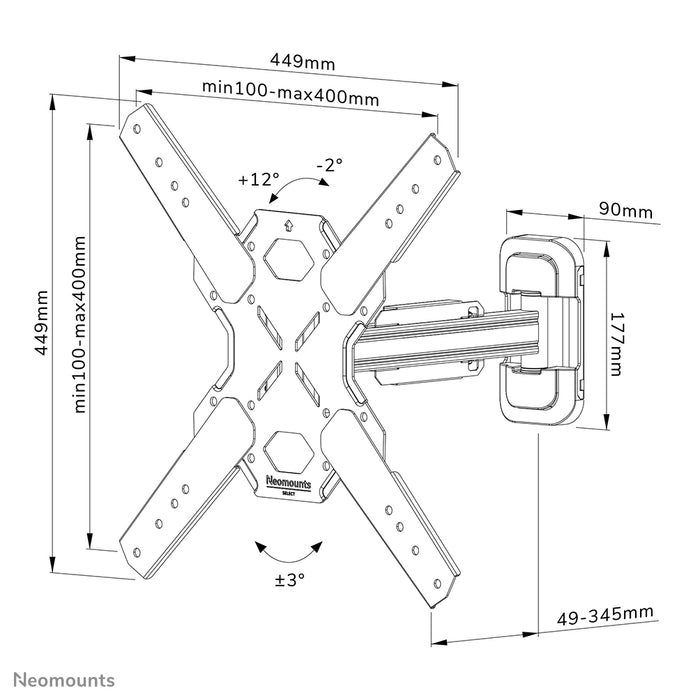 Neomounts WL40S-840BL14 Full-Motion Wandhalerung fir 32-65 inch Écrane - Schwaarz