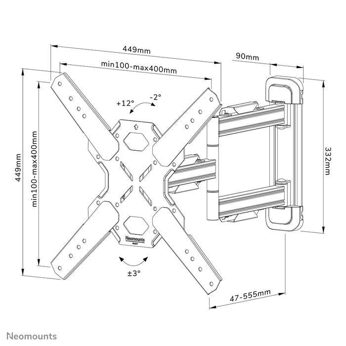 Neomounts WL40S-850BL14 Full-Motion Wandhalerung fir 32-65 inch Écrane - Schwaarz
