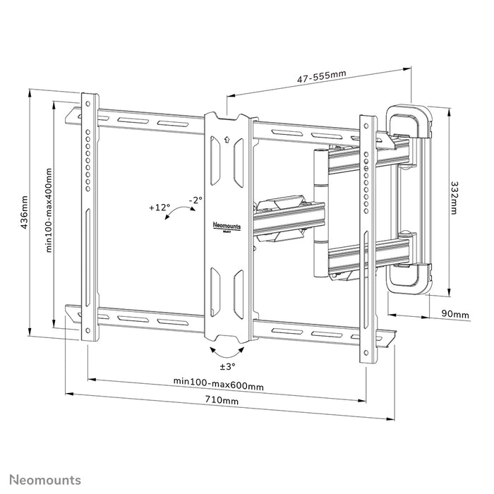 Neomounts WL40S-850BL16 Full-Motion Wandhalerung fir 40-70 inch Écrane - Schwaarz