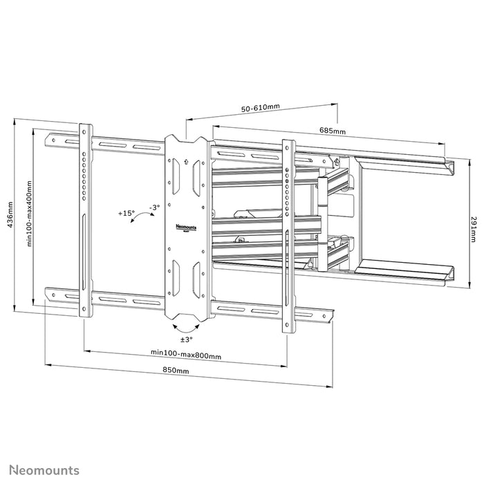 Neomounts WL40S-850BL18 Full-Motion Wandhalerung fir 43-86 inch Écrane - Schwaarz