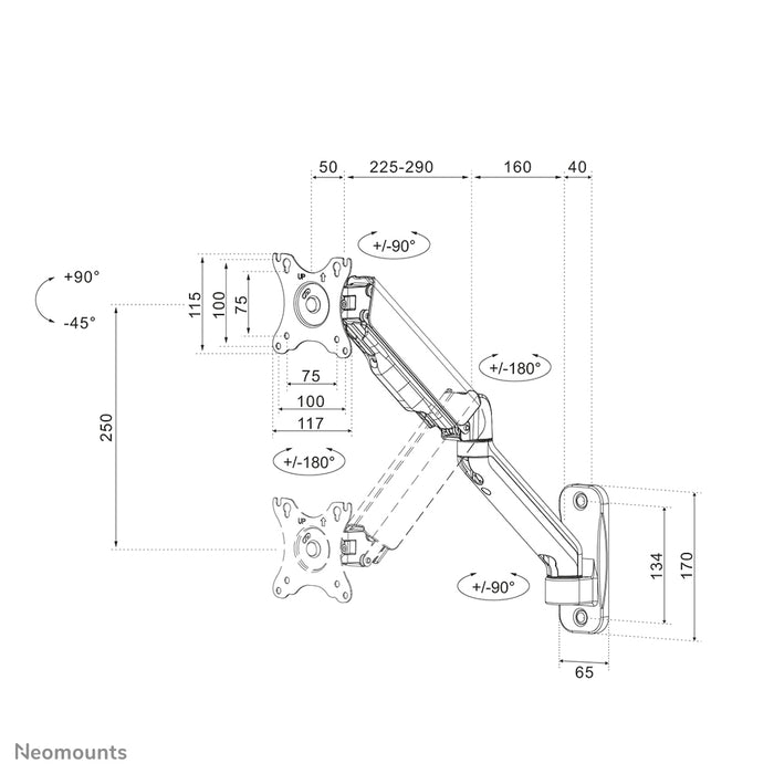 Neomounts WL70-450BL11 Full-Motion Wandhalerung fir 17-32 inch Écrane - Schwaarz