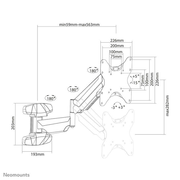 Neomounts WL70-550BL12 Full-Motion Wandhalerung fir 23-42 inch Écrane - Schwaarz
