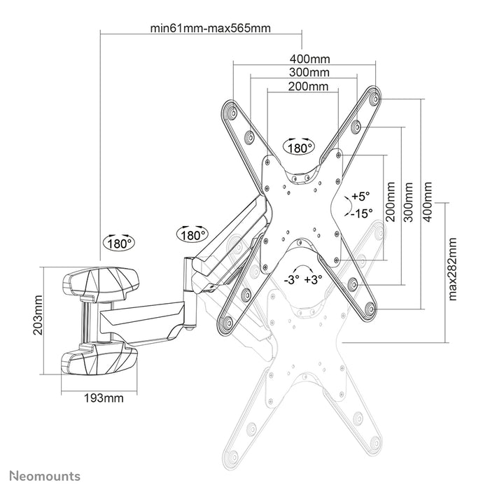 Neomounts WL70-550BL14 Full-Motion Wandhalerung fir 32-55 inch Écrane - Schwaarz