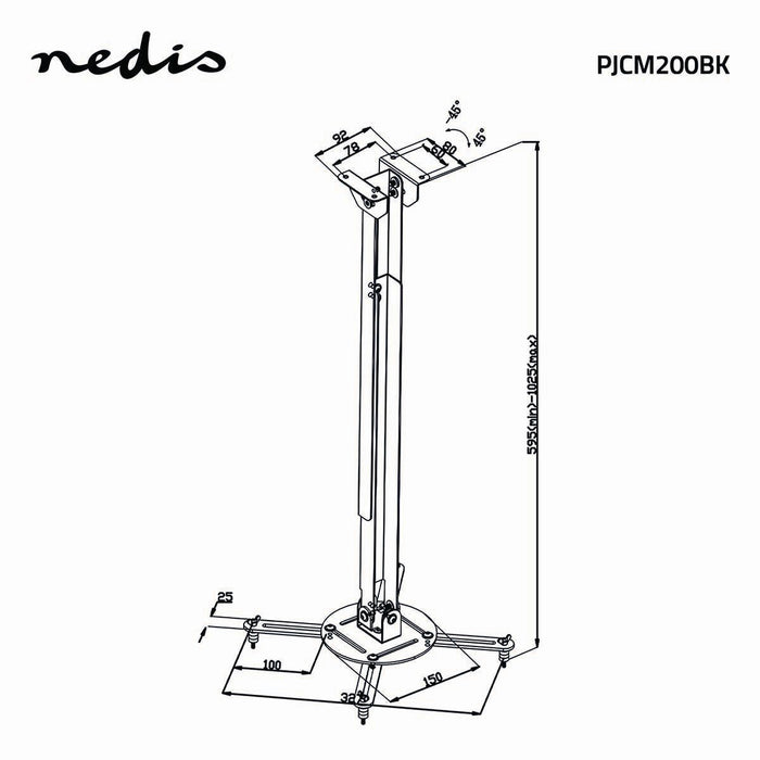 Plafongsbeugel fir Projektor | 360° dréibaar | Max. 10 kg | Distanz bis bei d'Mauer 550 - 1000 mm | Schwaarz