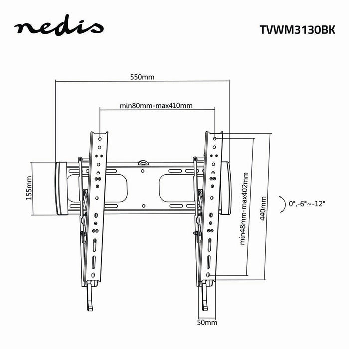 Kantelbar TV Mauerbeugel | 32 - 55" | Max. 40 kg | Kantelwénkel 12°