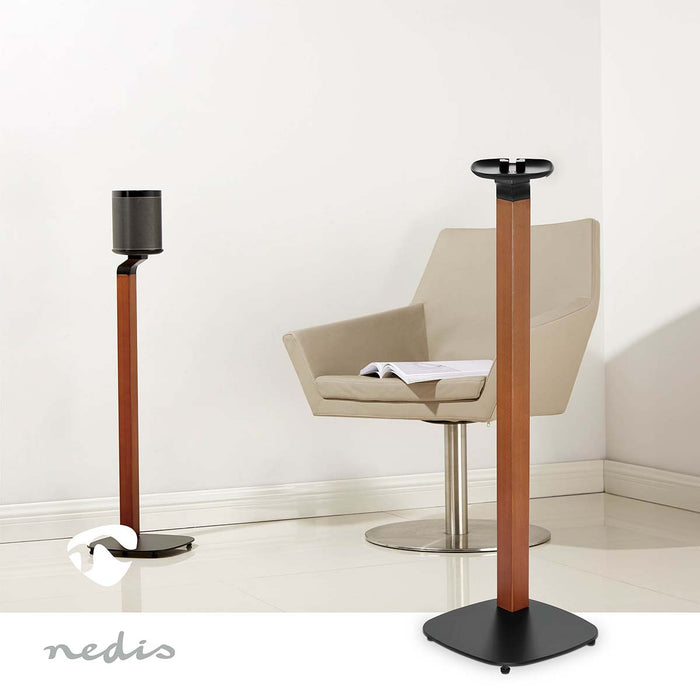 Skandinavesche Design Speakerbeugel fir Sonos One, One SL & PLAY:1 – Holz/Metall-Stänner mat Kabelmanagement an Vibratiounsdämpfung.