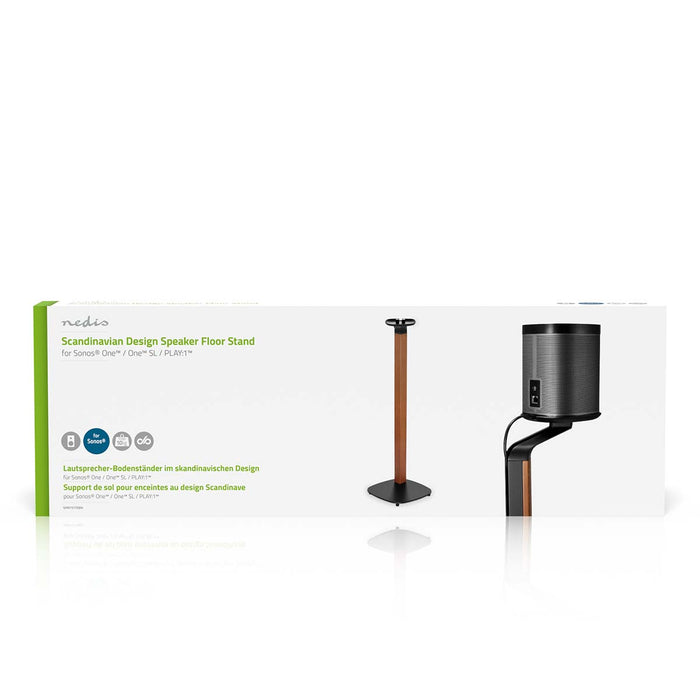 Skandinavesche Design Speakerbeugel fir Sonos One, One SL & PLAY:1 – Holz/Metall-Stänner mat Kabelmanagement an Vibratiounsdämpfung.