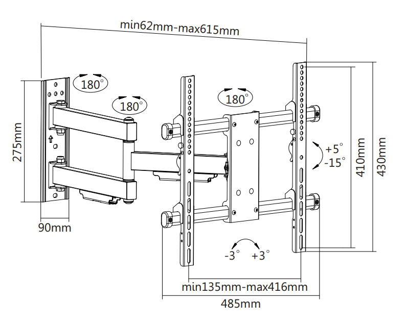 Wolff Mount Heavy Duty TV-Briet|bis 55 inch|Dreebar|VESA 400x400|Mark universell|10 Joer Garantie
