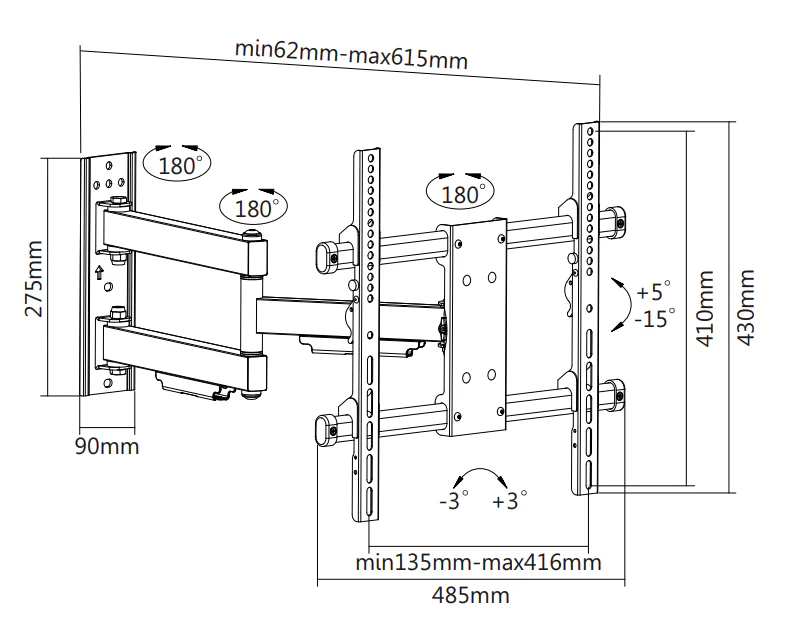 Wolff Mount Full-Motion TV-Mauerbeugel - Perfekt fir 32-55 inch TVen - Bis 50 KG belaaschtbar - 10 Joer Garantie | Universal