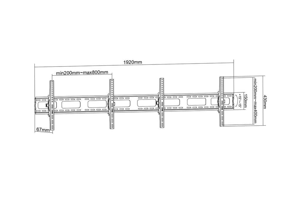 Wolff Mount Duebel universell TV-Mauerbriet|Counter-Rail|2 Écrane|Kipbar|2 Meter