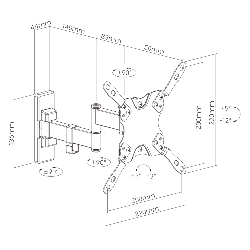 Wolff Mount dréibar TV-Mauerbeugel bis 40 inch|VESA 200x200|Längt 27 cm