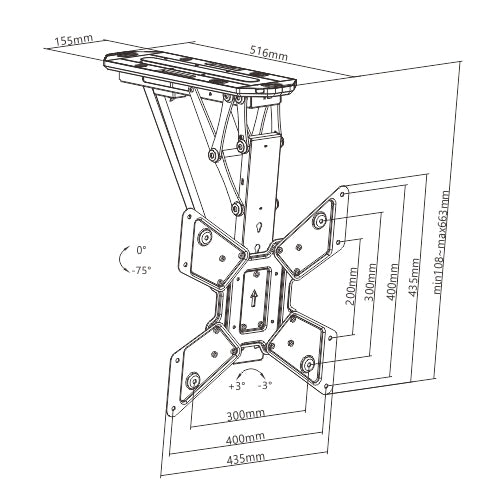 Wolff Mount elektresch Plafongsbeugel|bis 55 inch|VESA 200x200|bis 30KG|Mat App an Fernbedienung