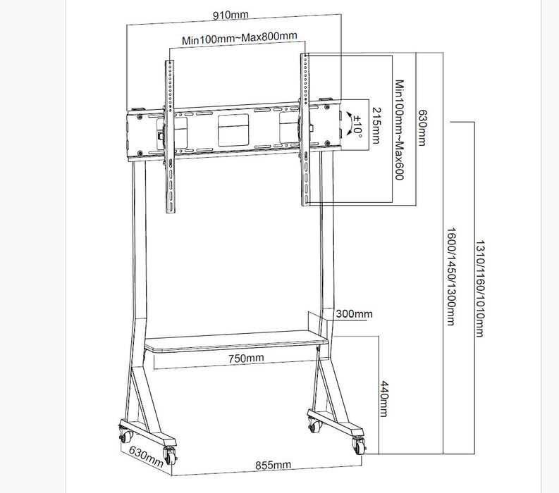 Wolff Mount Rulle TV-Stänn fir Foire oder Versammlungsraum |Elegant Modell |VESA 800x400 |bis 75 inch