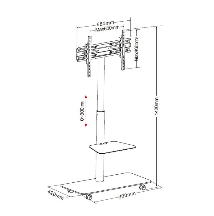 Wolff Mount TV Buedemstänner an der Héicht verstellbar 30 cm |Universal |VESA 600x400