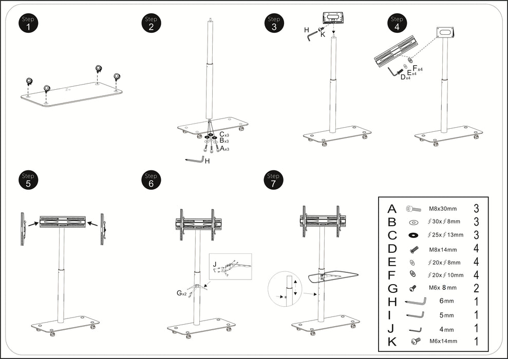 Wolff Mount TV Buedemstänner an der Héicht verstellbar 30 cm |Universal |VESA 600x400