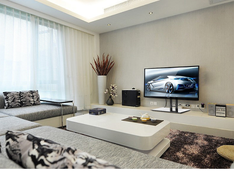 Wolff Mount verriegelbar TV-Fous | Bis 65 inch | Universell | VESA 600x400 | Schwaarz schwéier Glasplack