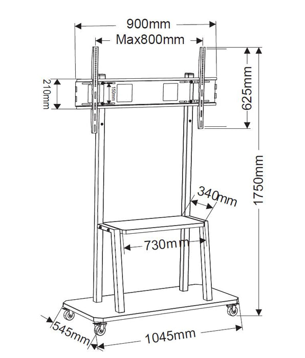 Wolff Mount verréckelbart Presentatiouns-TV-Möbel | Écrane 55-100 inch | Gewiicht bis max 130kg | VESA 600x800 | Universell