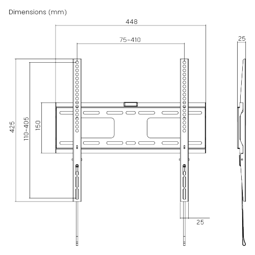 Wolff Mount Universal platte TV-Mauerbeugel bis 55 inch | Verriegelbar | VESA 400x400 | Nëmmen 2,5 cm vun der Mauer