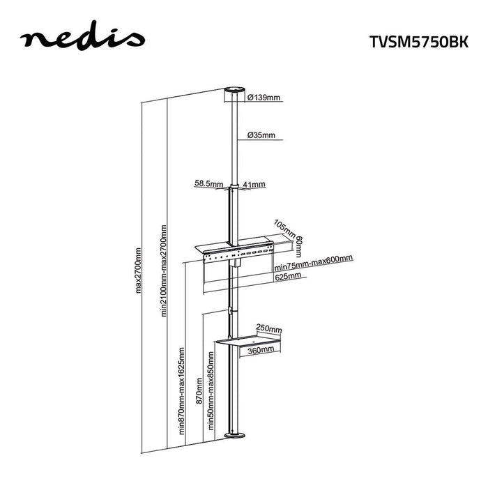 TV-Mount Floor-to-Ceiling | 37 - 70" | Max. 30 kg | 180° Swivel