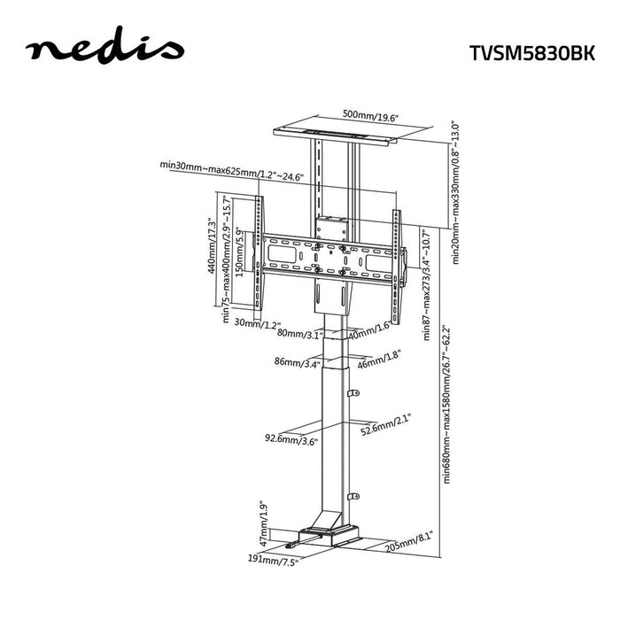 Motoriséiert TV-Stand | Vertikal Beweegung | Anbauen | Bis 65" | Max. 50 kg