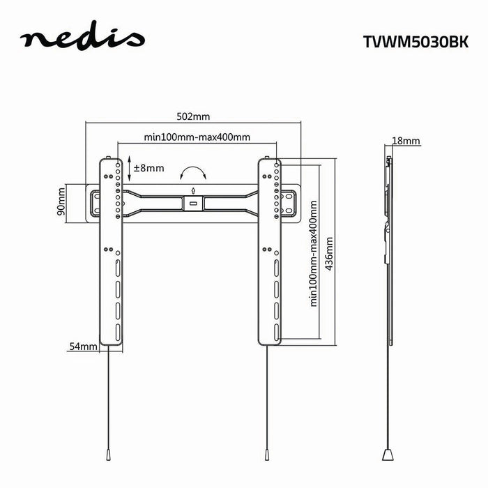 Fixéiert TV-Mauerbeugel | 32 - 55" | Max. 35 kg | 18 mm Ofstand bis bei d’Mauer
