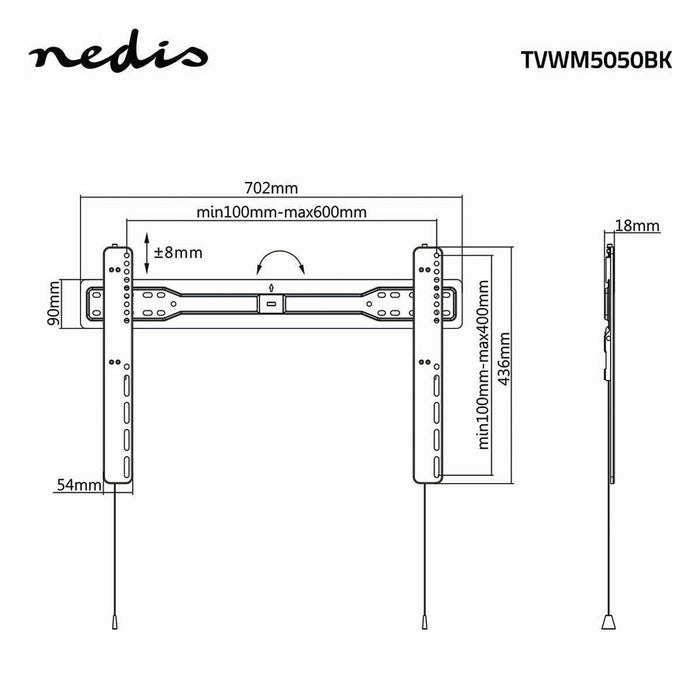 Fixéiert TV-Mauerbeugel | 37 - 70" | Max. 35 kg | 18 mm Ofstand bis bei d’Mauer