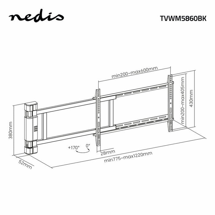 Elektresch TV-Mauerbeugel 32-75" | Max. 40 kg | Dréiwiinkel vun 90° | Fernsteierung